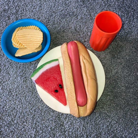 Vintage 1987 Fisher Price Play Food Hot Dog Watermelon Chips Cookout Playset - Picture 1 of 8